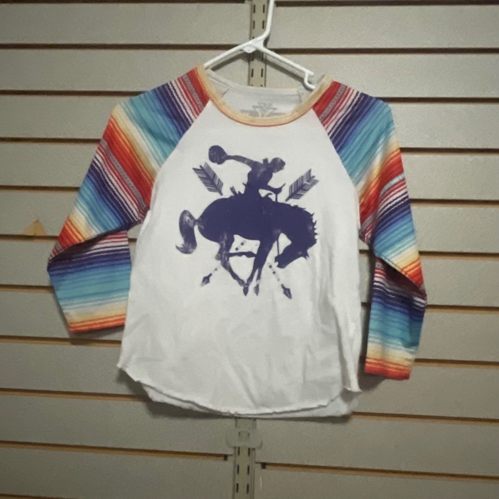 Crazy Train Kids Western Serape Raglan Bronc Rider Graphic Tee‎ Shirt Size 10